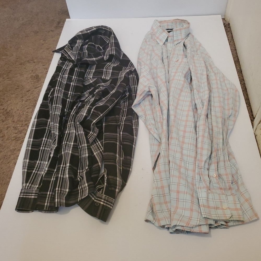 MENS LOTS OF TWO  DRESS SHIRTS LONG SLEEVE FITS BIG AND TALL NAUTICA/ B HILLS